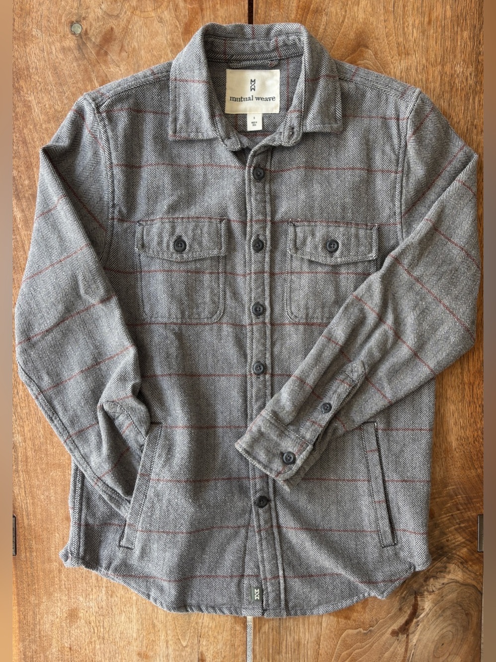 Men’s Small Shacket Herringbone Plaid Flannel Shirt Jacket by Mutual Weave